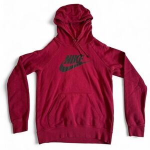 Nike Burgundy Pullover Hoodie, Black Graphic Logo, Size XS - Y2K Style